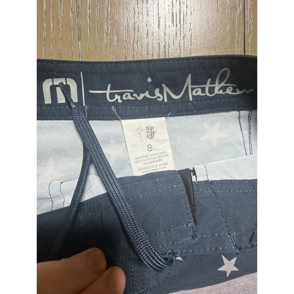 TravisMathew‎ Board Shorts Kids Size 8 Blue Gray Red Stars Patriotic Colorblock